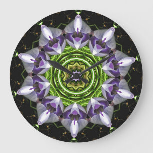 Grande Horloge Ronde Art de kaléidoscope de mandala floral pourpre
