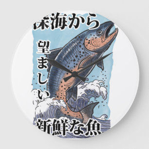 Grande Horloge Ronde art de la pêche japonais vintage