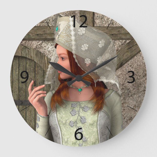 Grande Horloge Ronde Art de la Renaissance Princesse Médiévale Vintage (Recto)