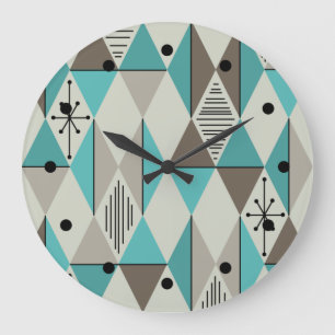 Grande Horloge Ronde Art de l'ère atomique Diamants Turquoise Gris