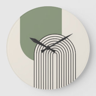 Grande Horloge Ronde Art de ligne du milieu du siècle avec arche verte