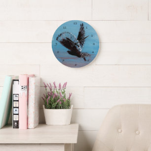 Grande Horloge Ronde Art de l'oiseau au lever du soleil Hibou volant