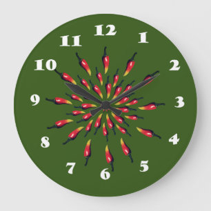 Grande Horloge Ronde Art de mandala de poivrons de piment