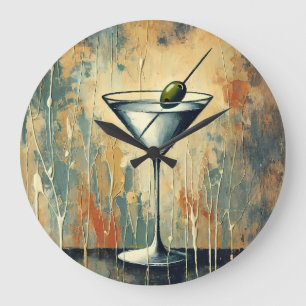 Grande Horloge Ronde Art de Martini en techniques mixtes du milieu du s