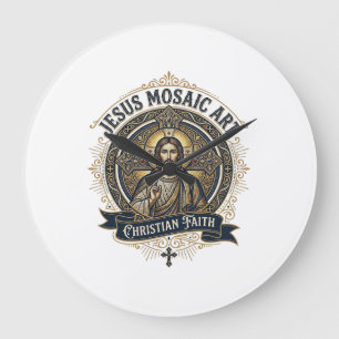 Grande Horloge Ronde Art de mosaïque Jésus Art de mosaïque Jésus Foi ch
