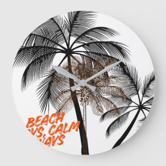 Grande Horloge Ronde Art de motivation avec palmier – Entièrement perso