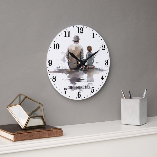 Grande Horloge Ronde art de mots Cool pêche Papa (Bureau)