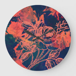 Grande Horloge Ronde Art de rose rouge abstraite