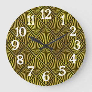 Grande Horloge Ronde Art déco Années folles '20 1920s Noir Or