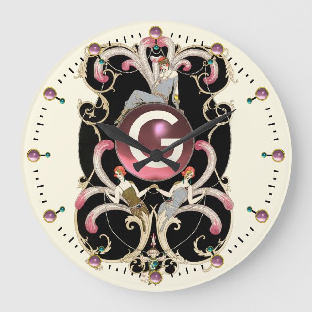 GRANDE HORLOGE RONDE ART DÉCO BEAUTÉ MODE ROSE ROSE MONOGRAMME EN PIERR (Recto)
