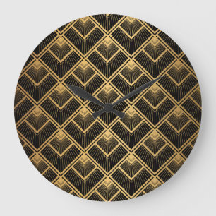 Grande Horloge Ronde Art Déco Black Gold : Géométrique