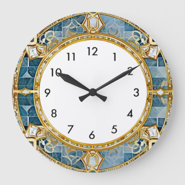 Grande Horloge Ronde Art Déco Bleu (Recto)