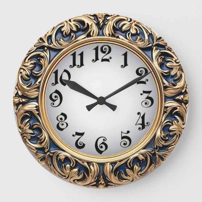 Grande Horloge Ronde Art Déco Bleu (Recto)