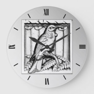 Grande Horloge Ronde Art Deco carved stone falcon - silver