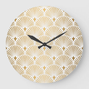 Grande Horloge Ronde Art Déco : Elégance Gold-White.