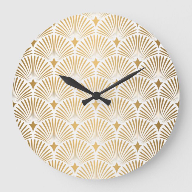 Grande Horloge Ronde Art Déco : Elégance Gold-White. (Recto)