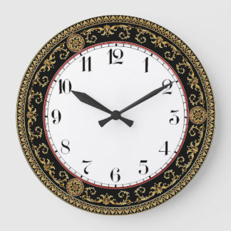 Grande Horloge Ronde Art Deco Elegant Black and Gold