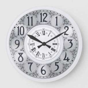 Grande Horloge Ronde Art Déco Élégant faux cadeau original en argent