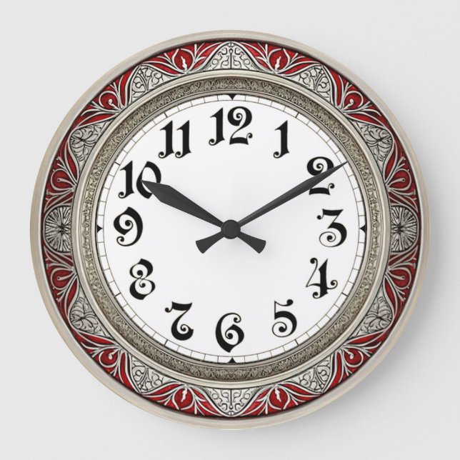 Grande Horloge Ronde Art Deco Elegant Red Wall (Recto)