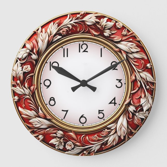 Grande Horloge Ronde Art Deco Elegant Red Wall (Recto)