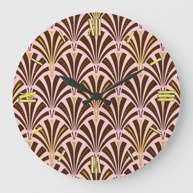 Grande Horloge Ronde Art Deco fan pattern - chocolate on pink (Recto)