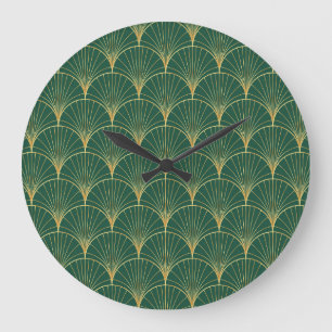 Grande Horloge Ronde Art déco feuille de palme verte