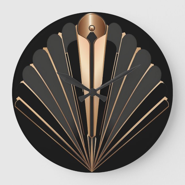 Grande Horloge Ronde Art Deco Gold Fan Geometric Elegance (Recto)