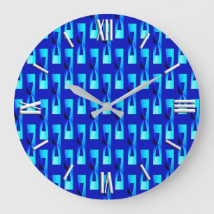 Grande Horloge Ronde Art Déco Métallo Géométrique - Bleu Cobalt