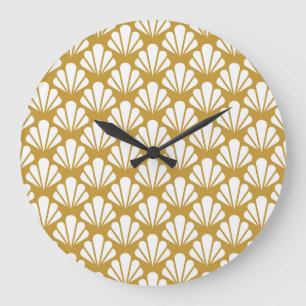 Grande Horloge Ronde Art Déco, motif aux motifs géométriques et fleuris
