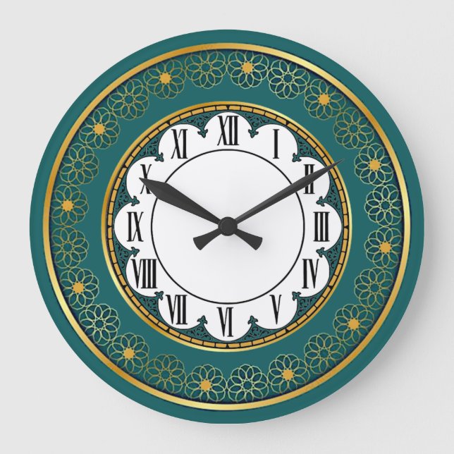 Grande Horloge Ronde Art Déco Vert (Recto)