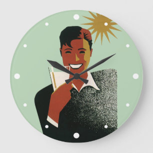 Grande Horloge Ronde Art Déco vintage, Homme avec cocktail au soleil
