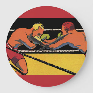 Grande Horloge Ronde Art Déco vintage sports boxe, boxeurs se frappant