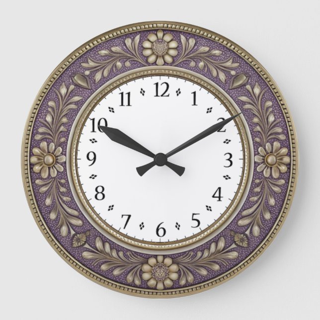Grande Horloge Ronde Art Déco Violet (Recto)