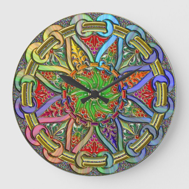 Grande Horloge Ronde Art design floral circulaire (Recto)