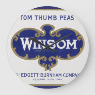 Grande Horloge Ronde Art d'étiquette de boîte de légumes vintage, pois