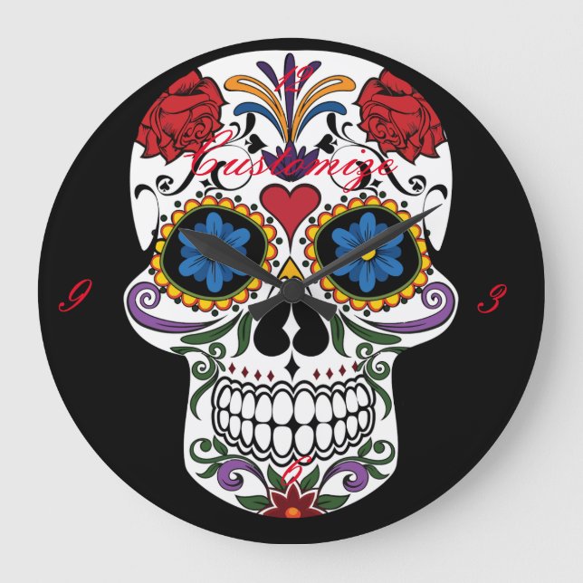 Grande Horloge Ronde Art du crâne humain décoré Thunder_Cove (Recto)