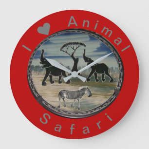 Grande Horloge Ronde Art Eléphant Africain
