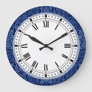 Grande Horloge Ronde Art et artisanat bleu d'Indigo