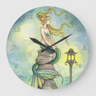 Grande Horloge Ronde Art fantastique de sirène mystique par Molly Harri