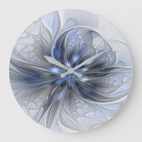 Art floral fractal abstrait aquarelle gris bleu