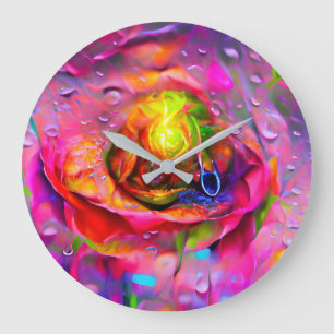 Grande Horloge Ronde Art Floral Surreal