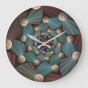 Grande Horloge Ronde Art Fractal Abstrait Avec Profondeur Bleu Brown Ar
