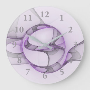 Grande Horloge Ronde Art fractal abstrait moderne lavande gris