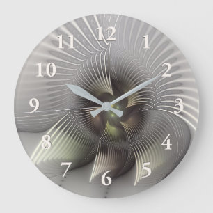 Grande Horloge Ronde Art fractal de forme 3D abstraite moderne