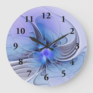 Grande Horloge Ronde Art fractal moderne abstrait bleu lavande