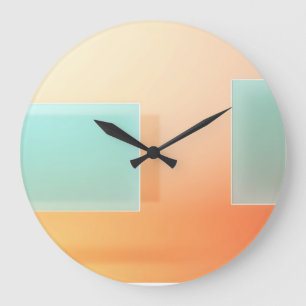 Grande Horloge Ronde Art géométrique abstrait minimaliste pêche menthe