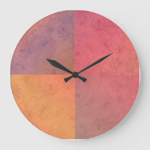 Grande Horloge Ronde Art géométrique aquarelle rouge rose orange jaune