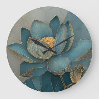 Grande Horloge Ronde Art géométrique en ligne de fleur de lotus sarcell