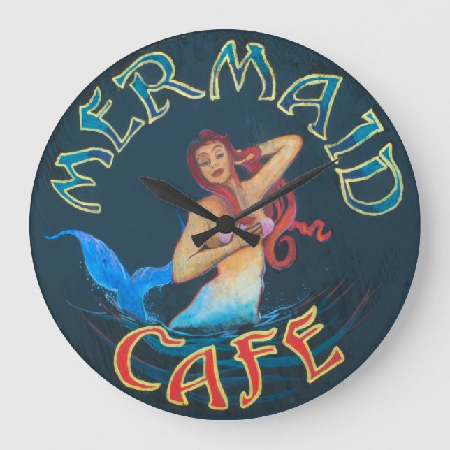 Grande Horloge Ronde Art hawaïen par C. Cabral : Symbole du café Mermai (Recto)