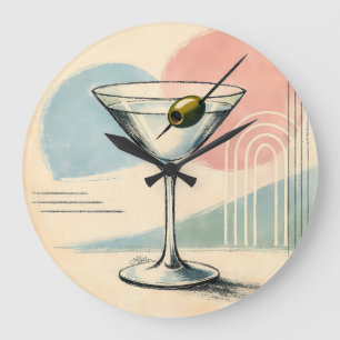 Grande Horloge Ronde Art minimaliste pastel martini moderne du milieu d